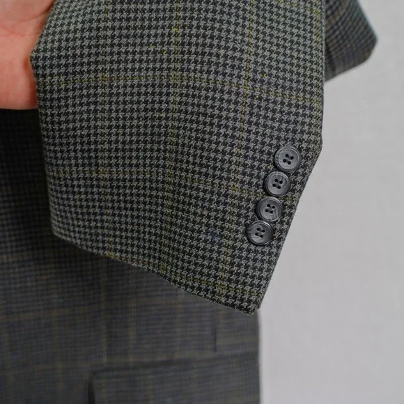 Jos A Bank Gray Houndstooth Yellow Winowpane Soft Tweed Silk Wool 42R Sport Coat - Picture 3 of 12
